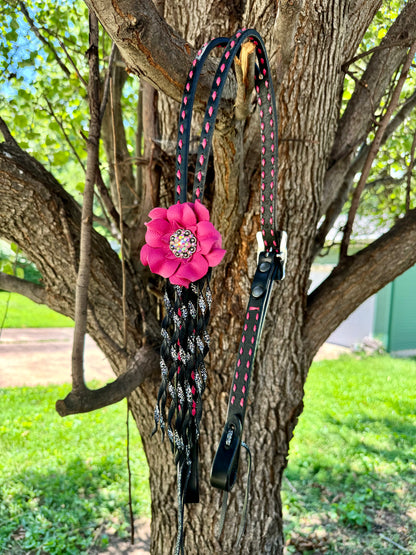 Black & Pink Fringe Headstall