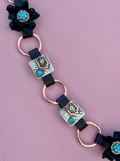 Black/Turquoise Rowdy Rose Concho Ring Breast Collar