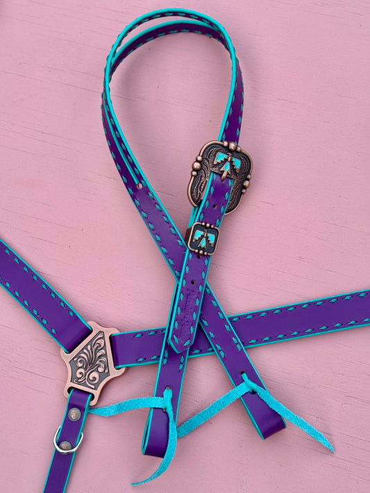 Purple & Turquoise Thunderbird Headstall