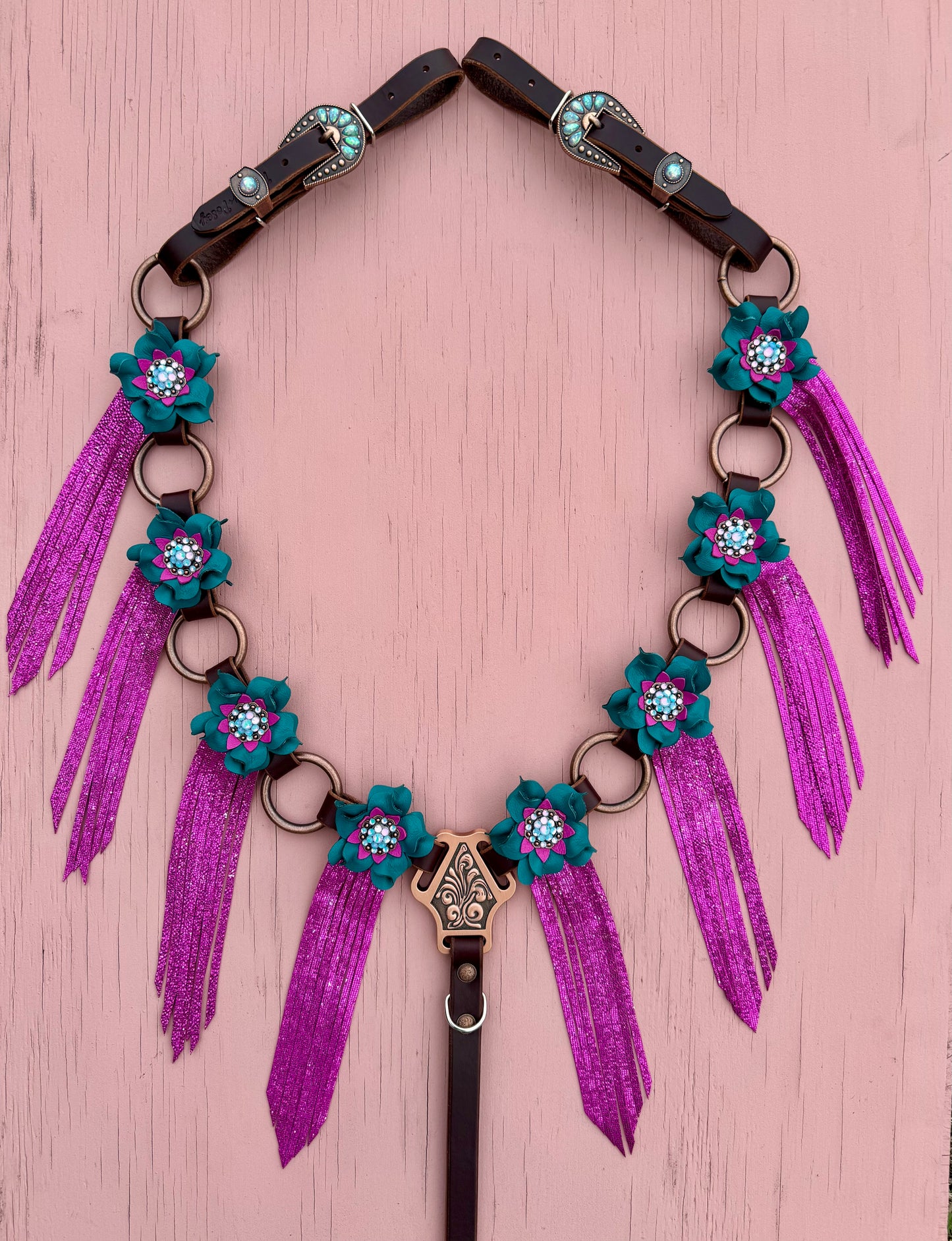 Teal Pink Fringe Breast Collar