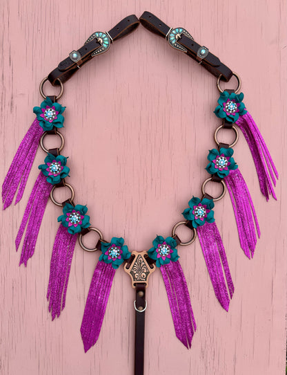 Teal Pink Fringe Breast Collar