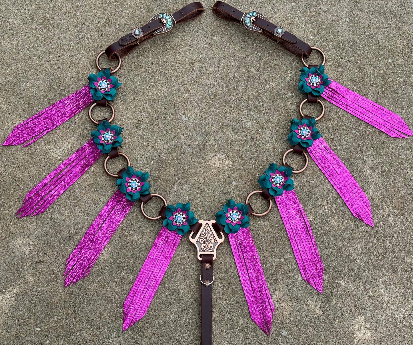 Teal Pink Fringe Breast Collar