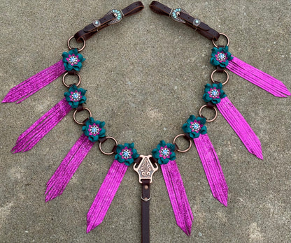 Teal Pink Fringe Breast Collar