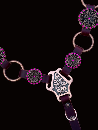 Neon Pink Concho Ring Breast Collar