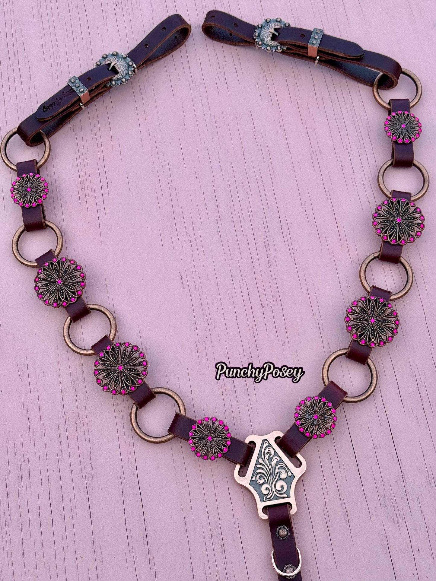 Neon Pink Concho Ring Breast Collar