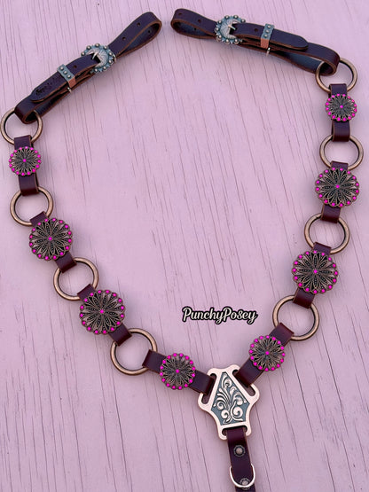 Neon Pink Concho Ring Breast Collar