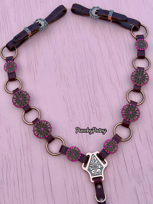 Neon Pink Concho Ring Breast Collar