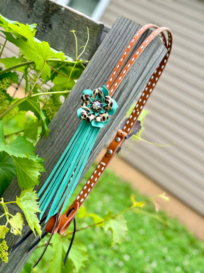 Light Oil Mint Cheetah Fringe Headstall