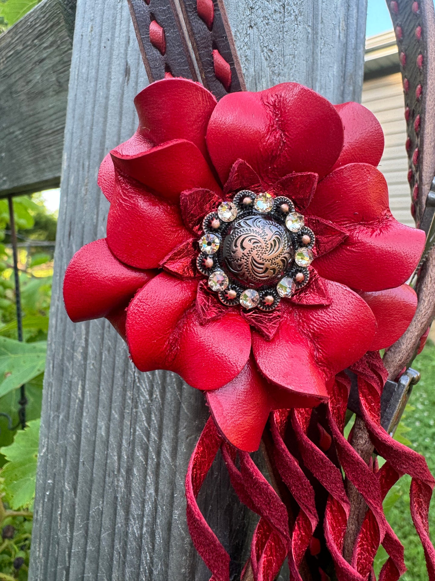 Chocolate & Red Fringe Thunderbird Headstall