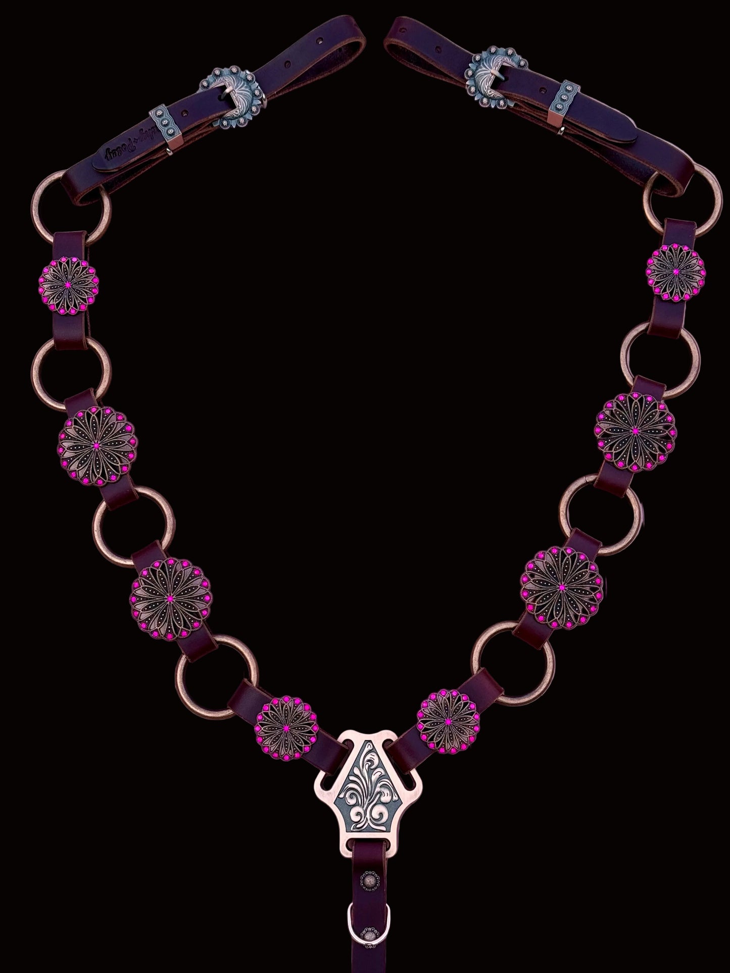 Neon Pink Concho Ring Breast Collar