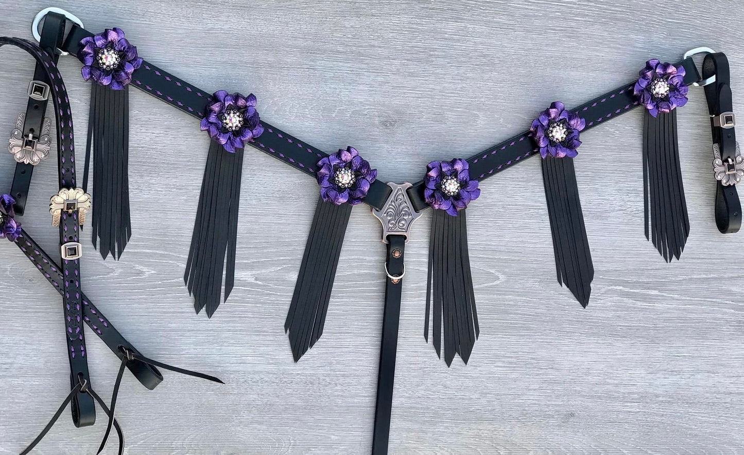 Black Purple Buckstitch Tack Set