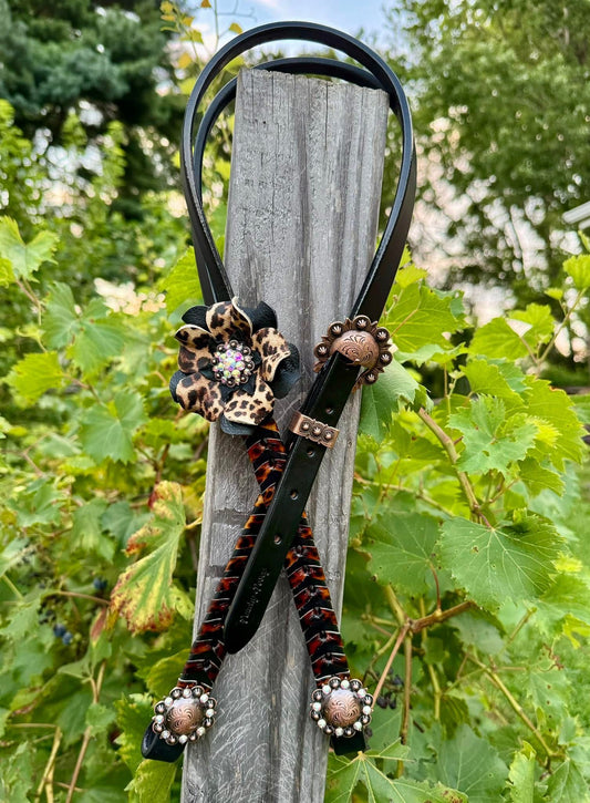 Black Leopard Laced Headstall