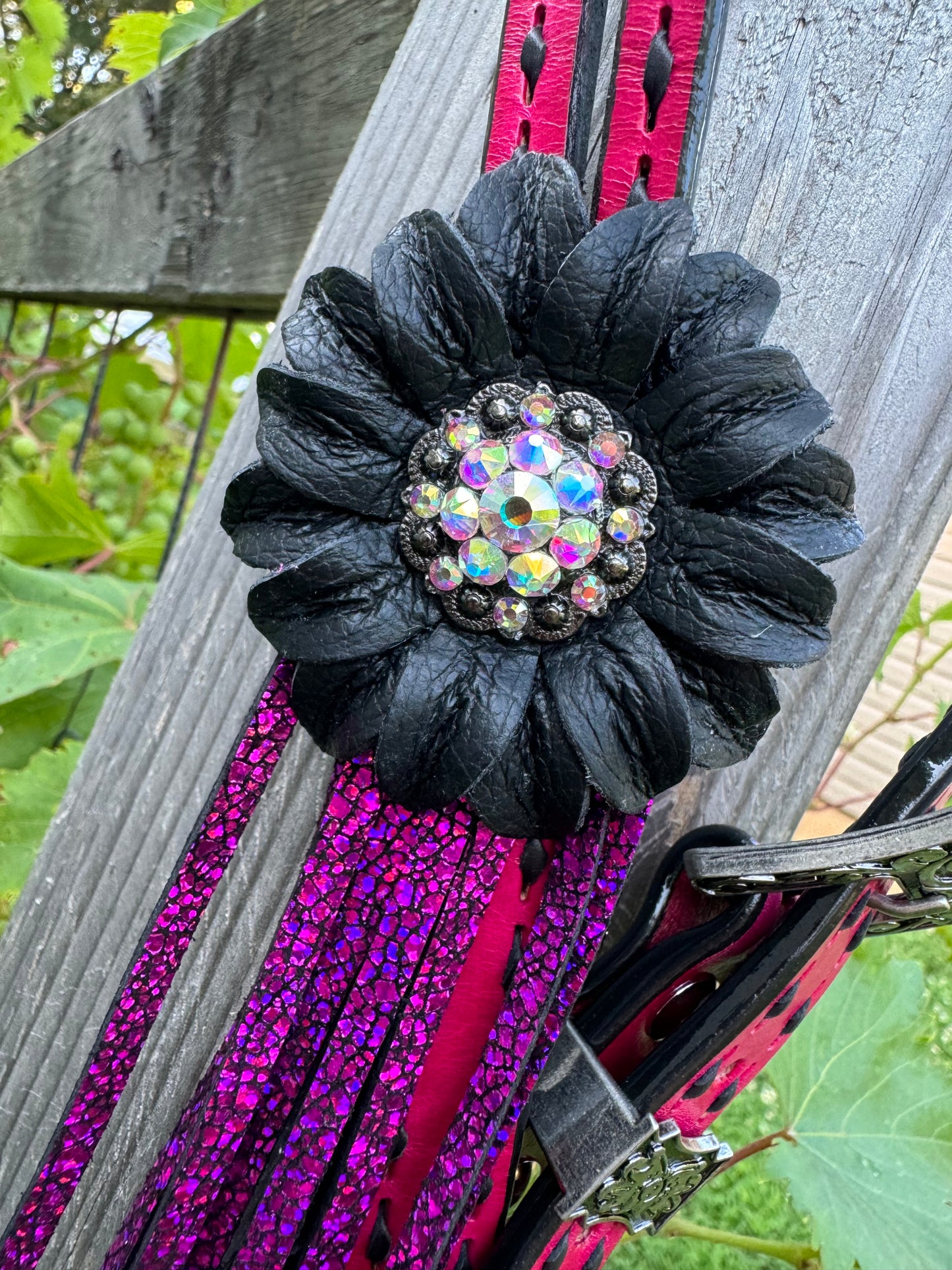 Pink & Black Bling Fringe Headstall