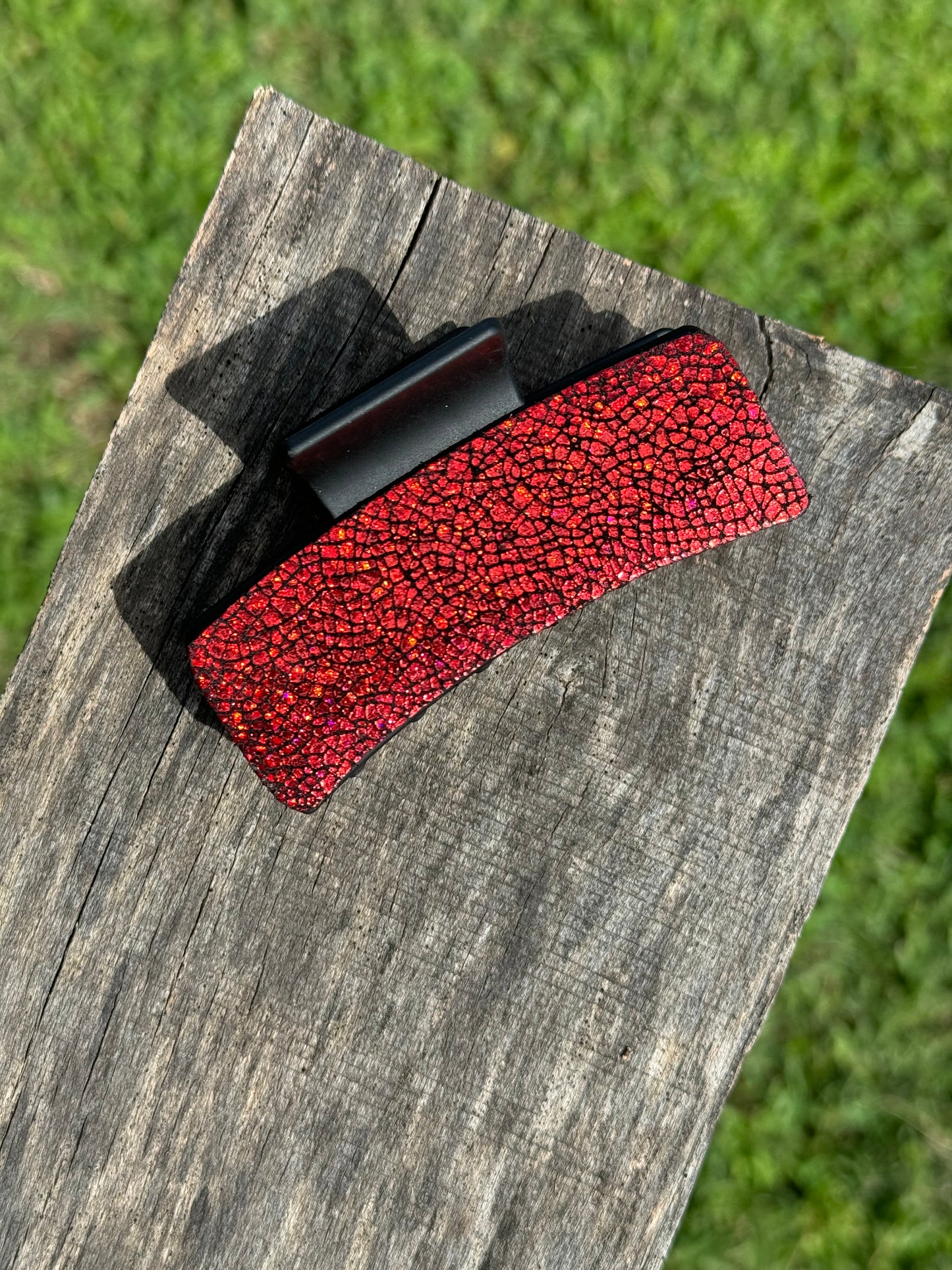 Metallic Red Leather Claw Clip