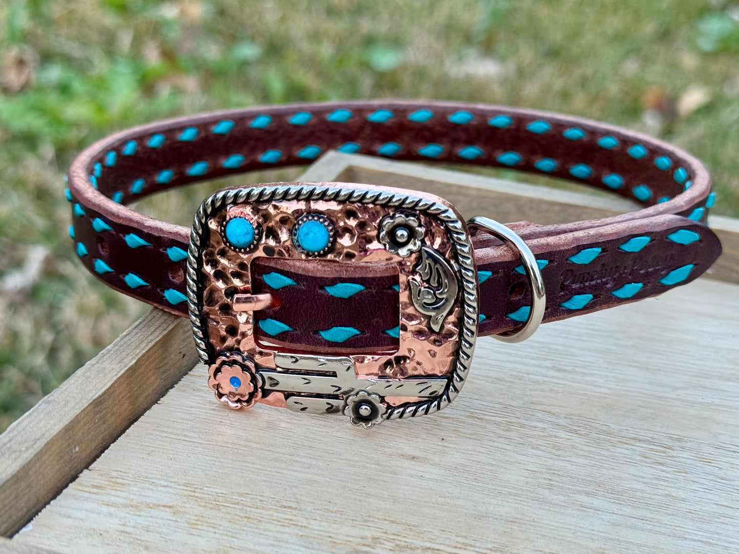 Turquoise Buckstitch Dog Collar