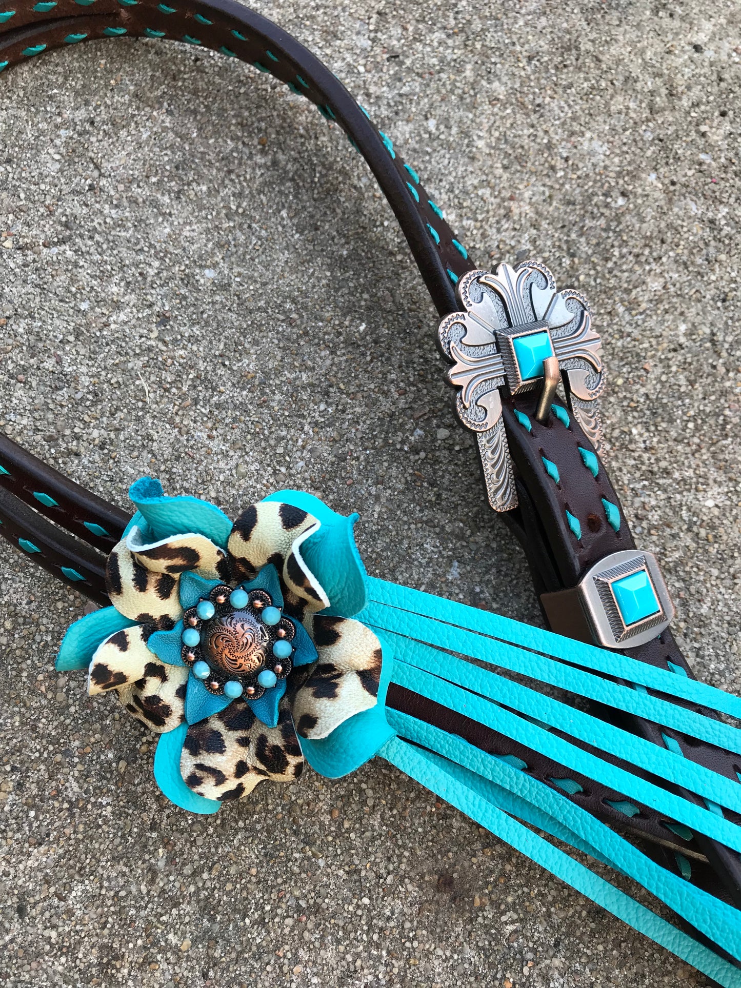 Chocolate & Turquoise Cheetah Headstall