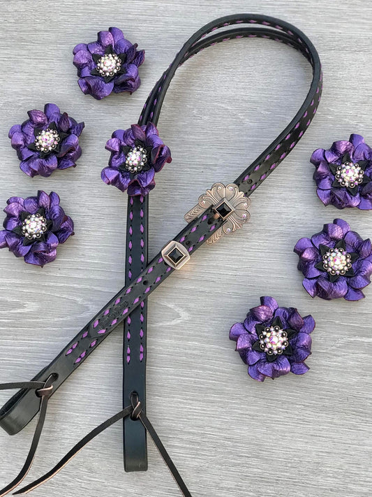 Black Purple Buckstitch Tack Set