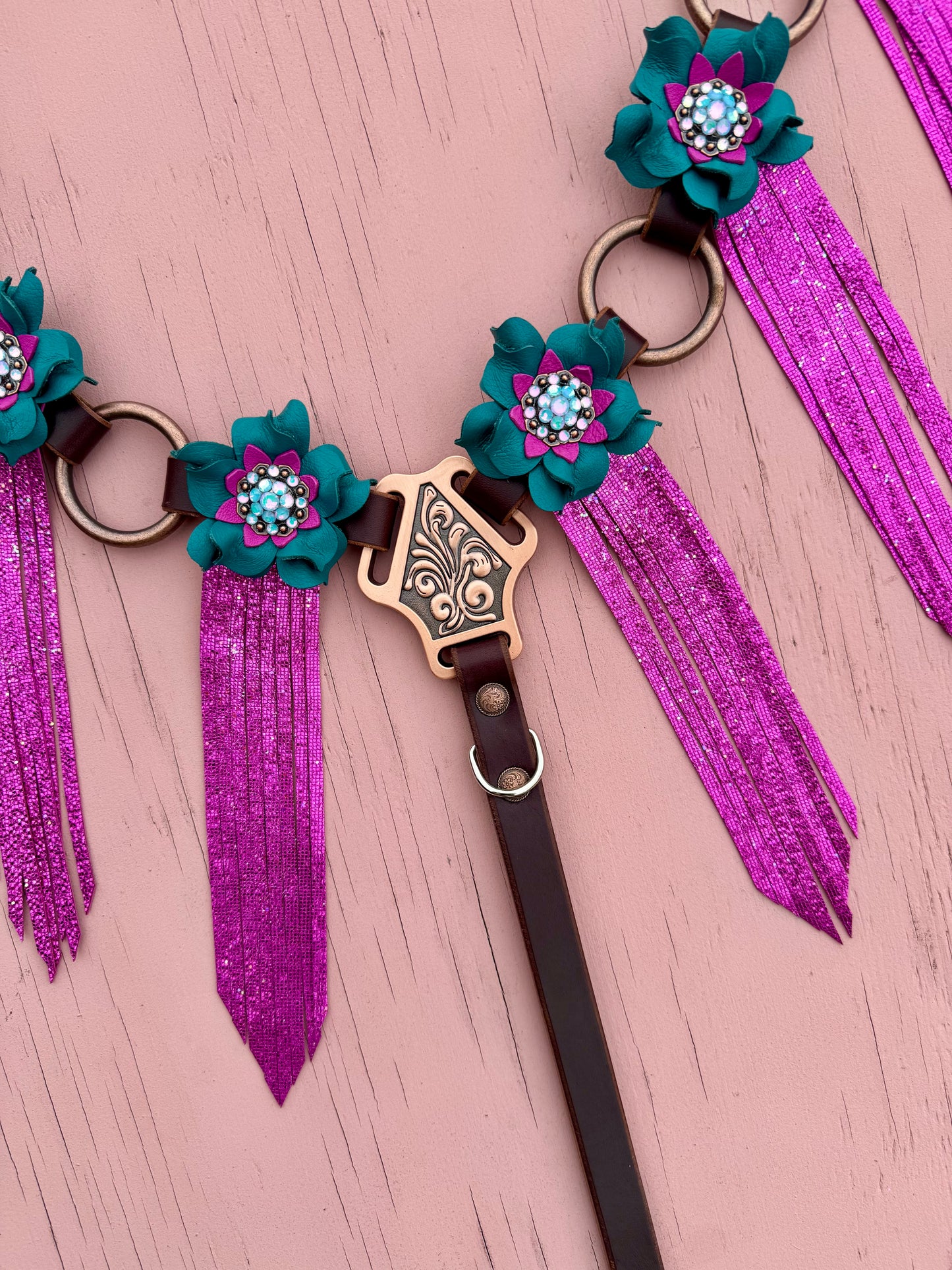Teal Pink Fringe Breast Collar