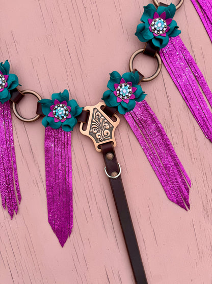 Teal Pink Fringe Breast Collar