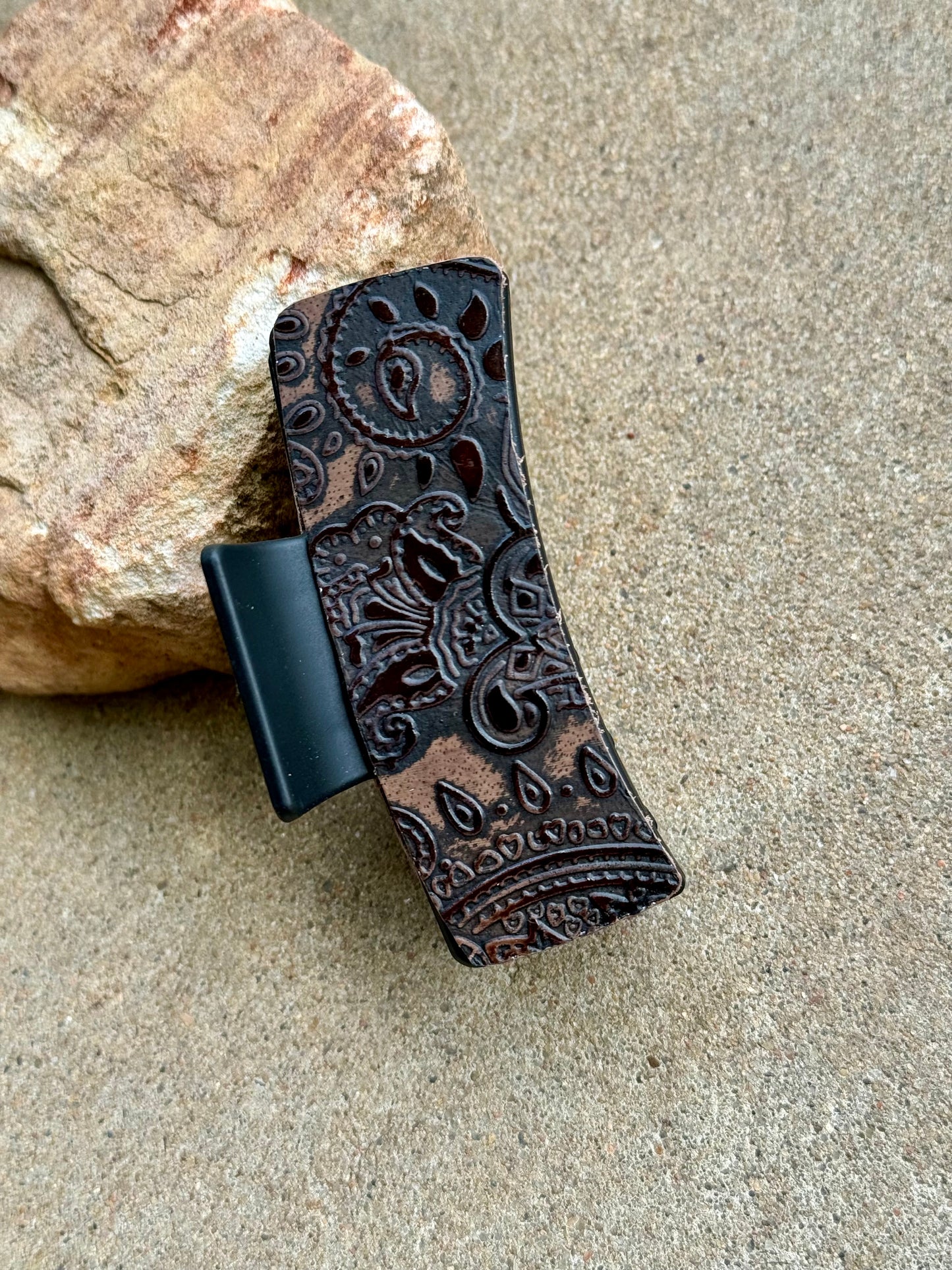 Paisley Print Leather Claw Clip