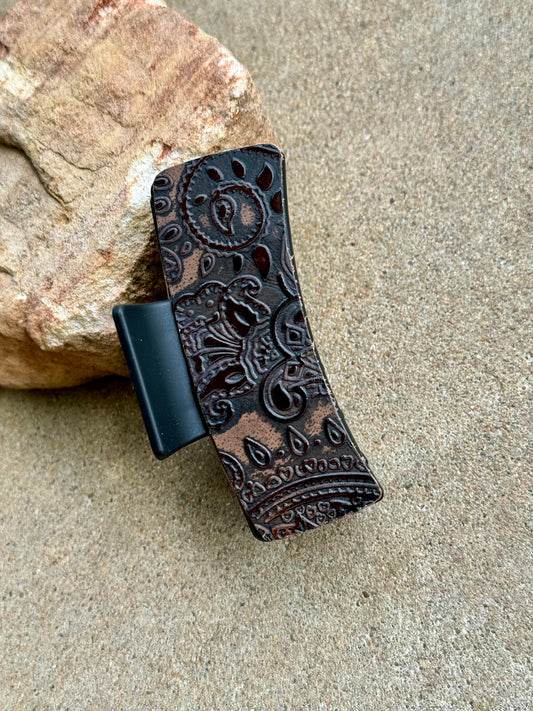 Paisley Print Leather Claw Clip