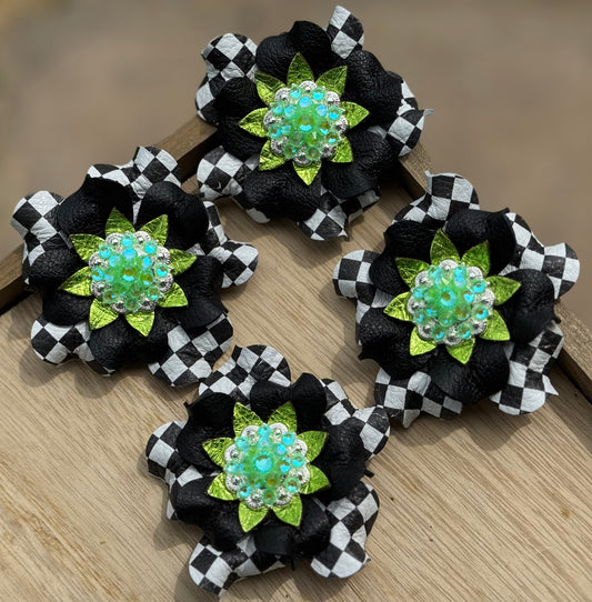 Neon Green Checkerboard Punchy Posies