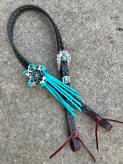 Chocolate & Turquoise Cheetah Headstall