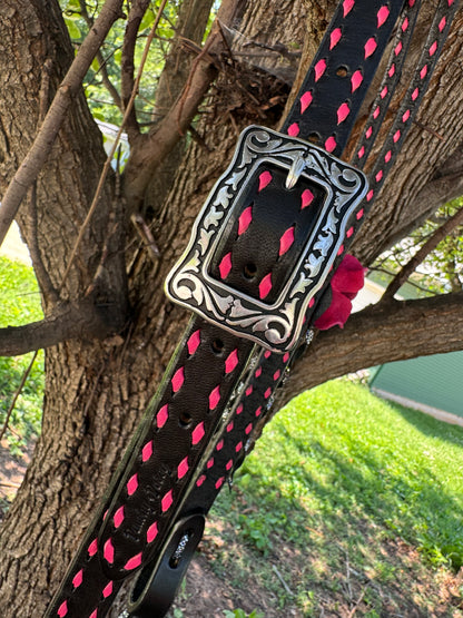 Black & Pink Fringe Headstall