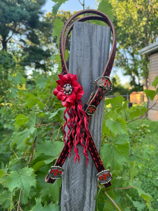 Chocolate & Red Fringe Thunderbird Headstall