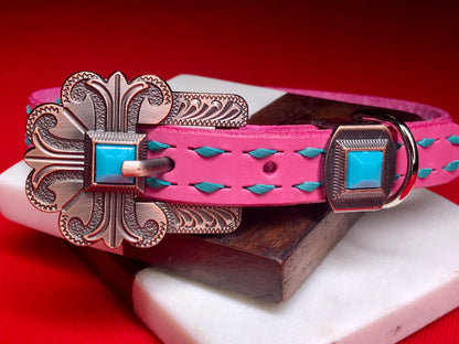 Pink & Turquoise Buckstitch Collar