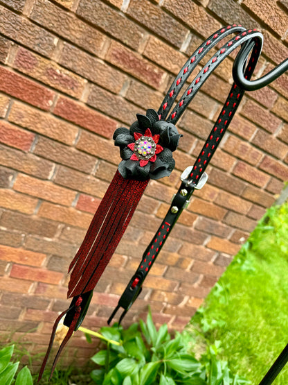 Black & Red Fringe Gambler Headstall