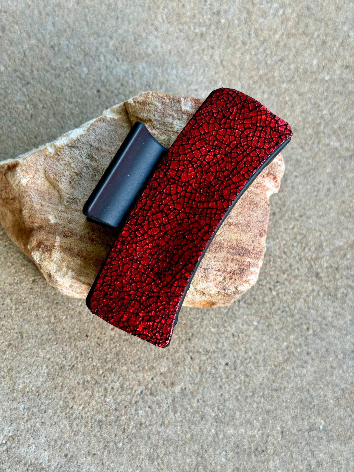 Metallic Red Leather Claw Clip