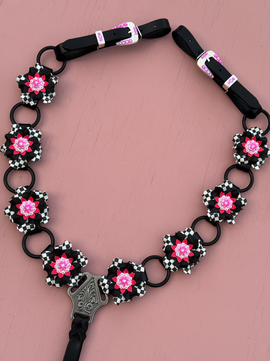 Pink Black Checkerboard Ring Breast Collar