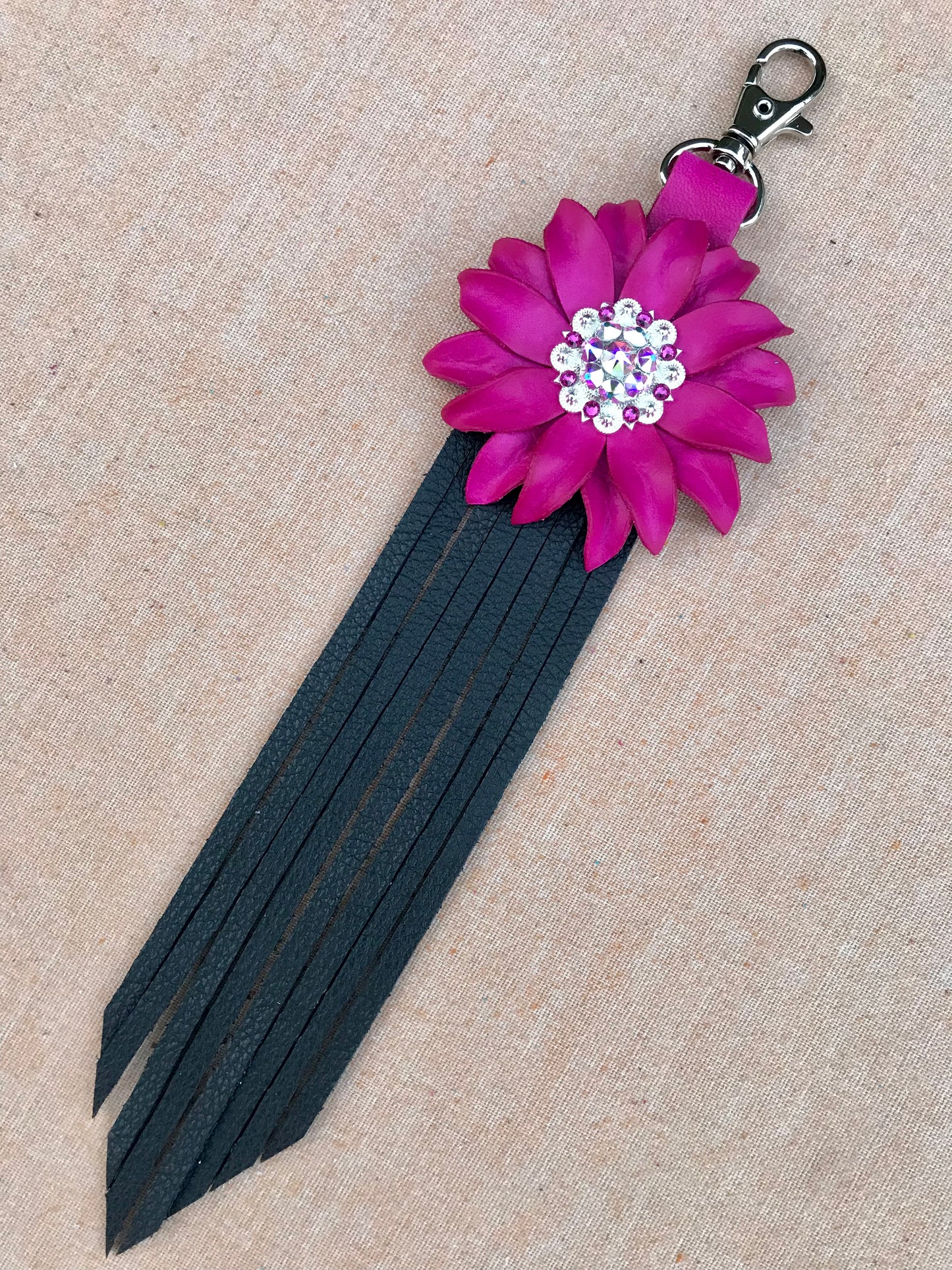 Pink Sunflower Fringe Keychain