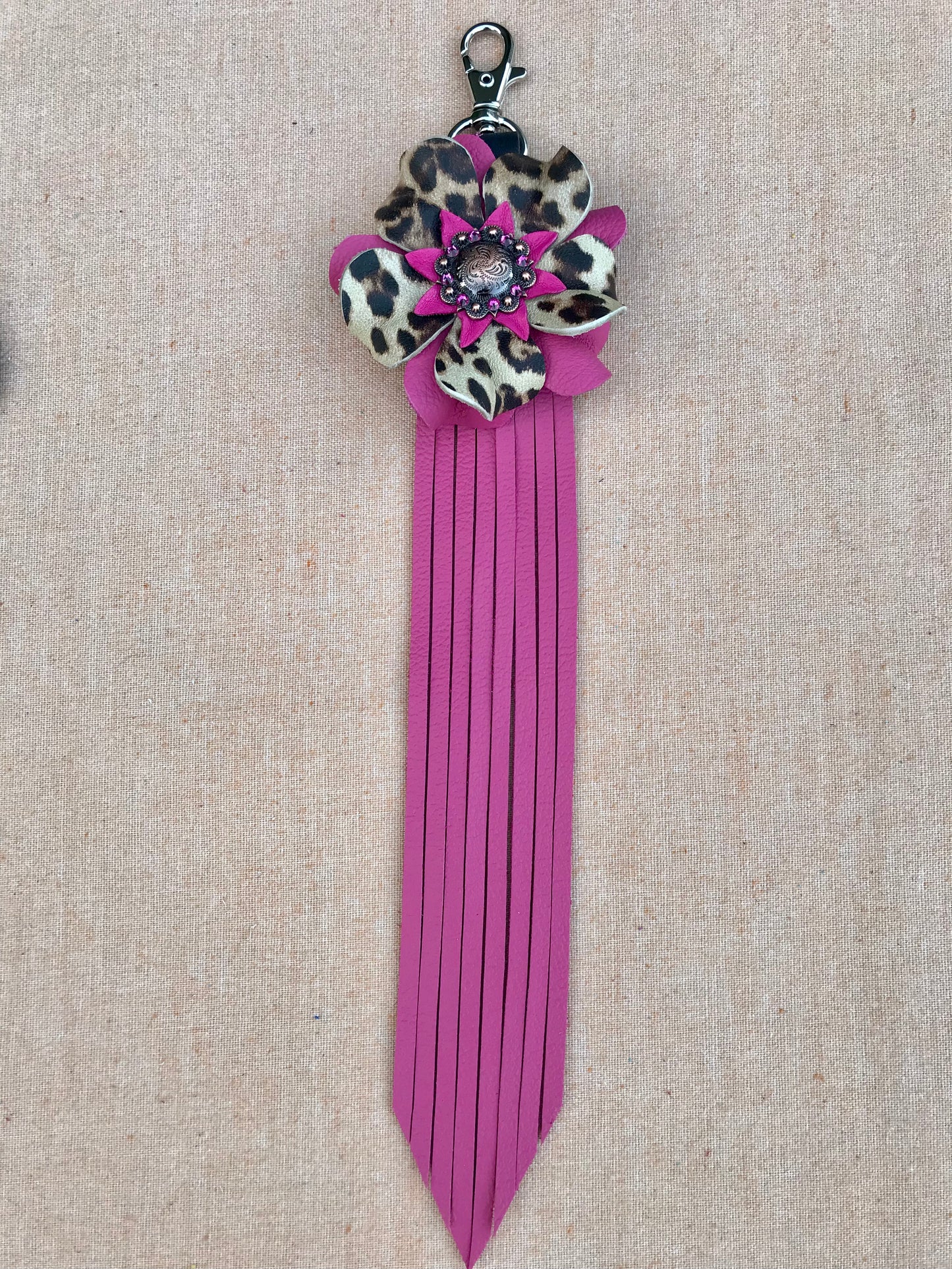 Pink Cheetah Fringe Keychain