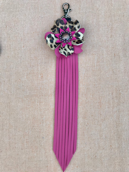 Pink Cheetah Fringe Keychain