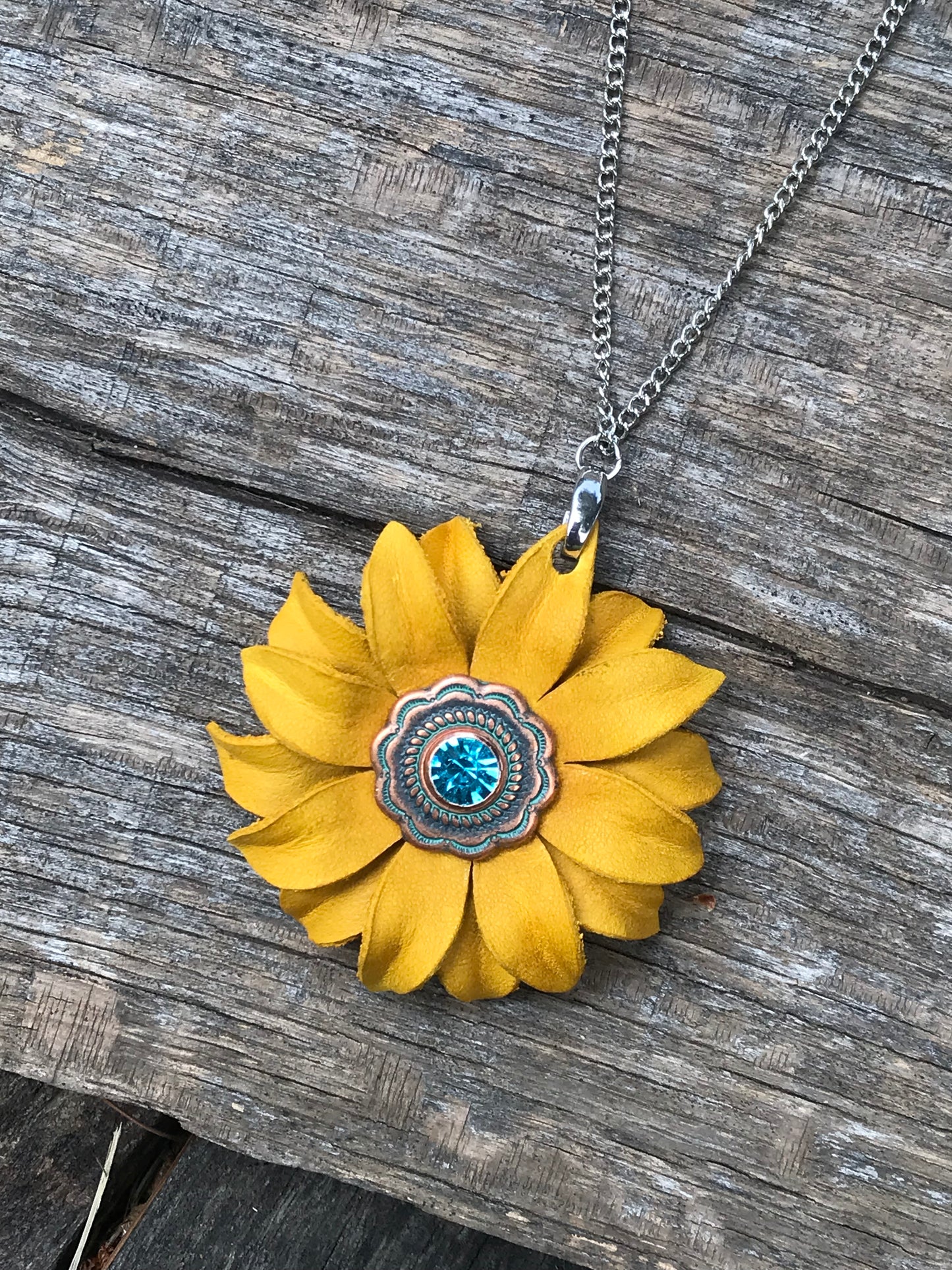 Leather Sunflower Necklace