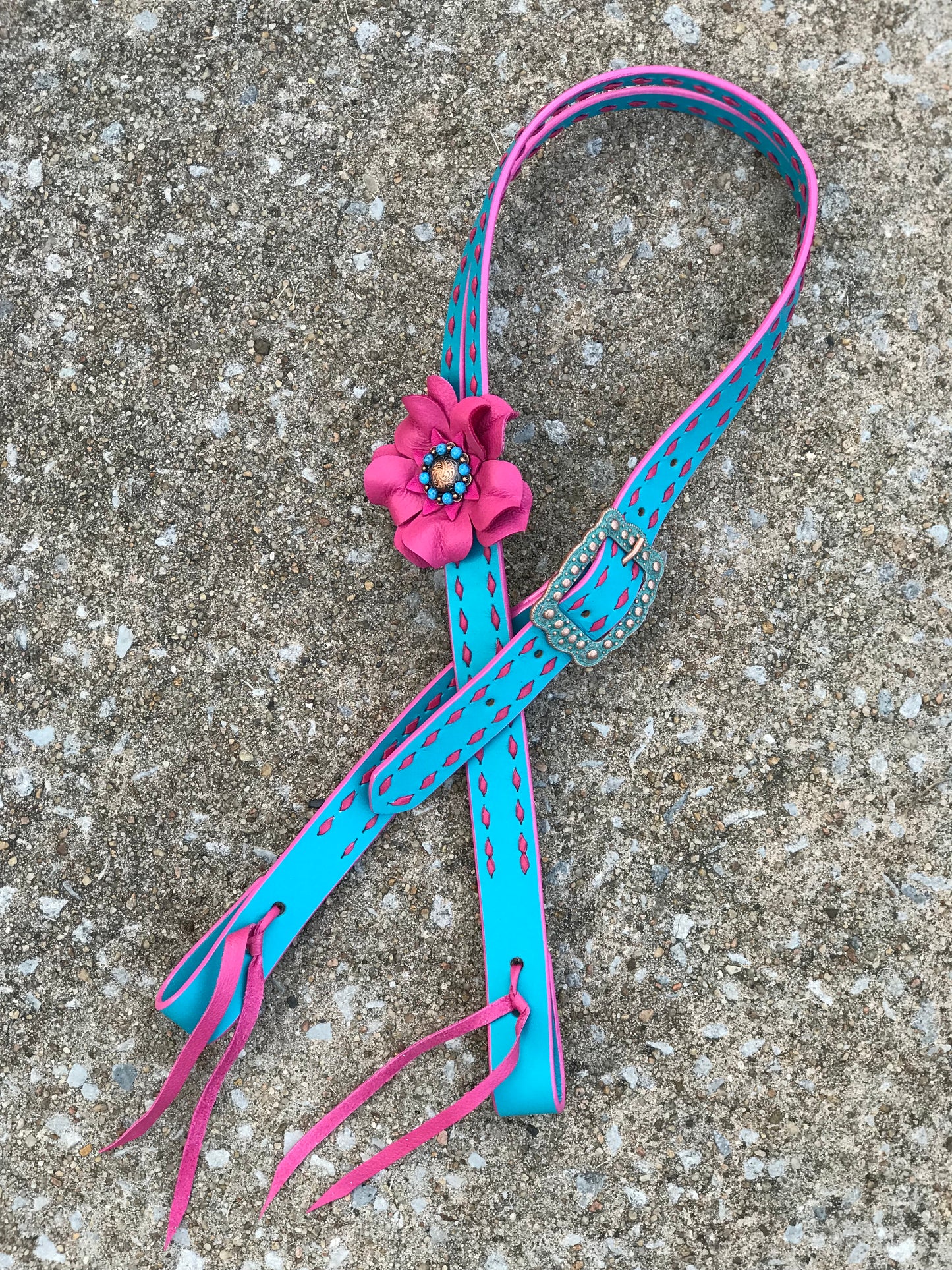 Turquoise Headstall with Pink Buckstitch