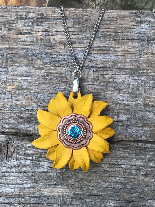 Leather Sunflower Necklace