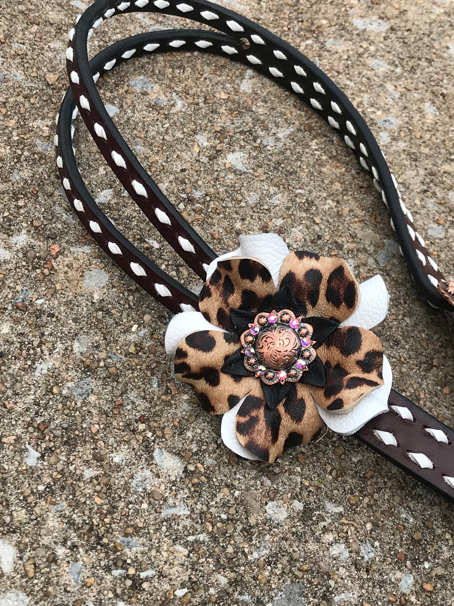 Chocolate Leather Headstall with White Buckstitch