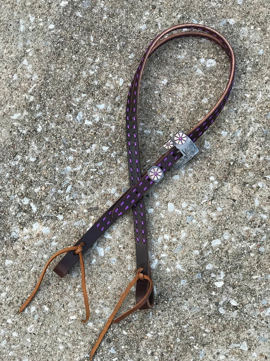 Chocolate Leather Headstall with Purple Buckstitch