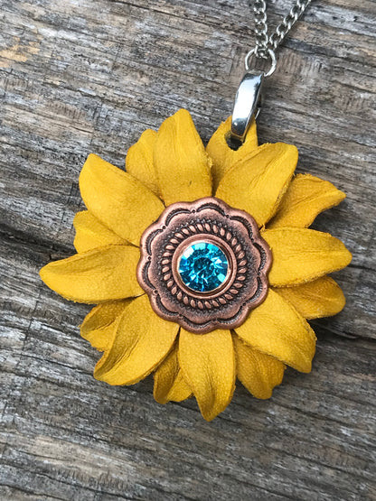 Leather Sunflower Necklace