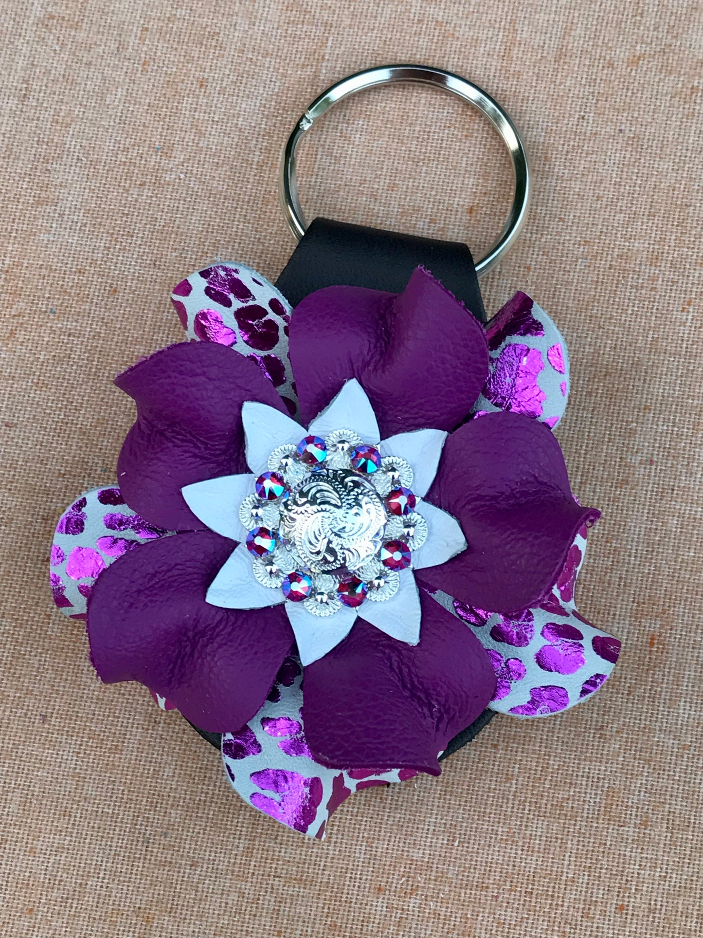 Magenta Metallic Leopard Keychain