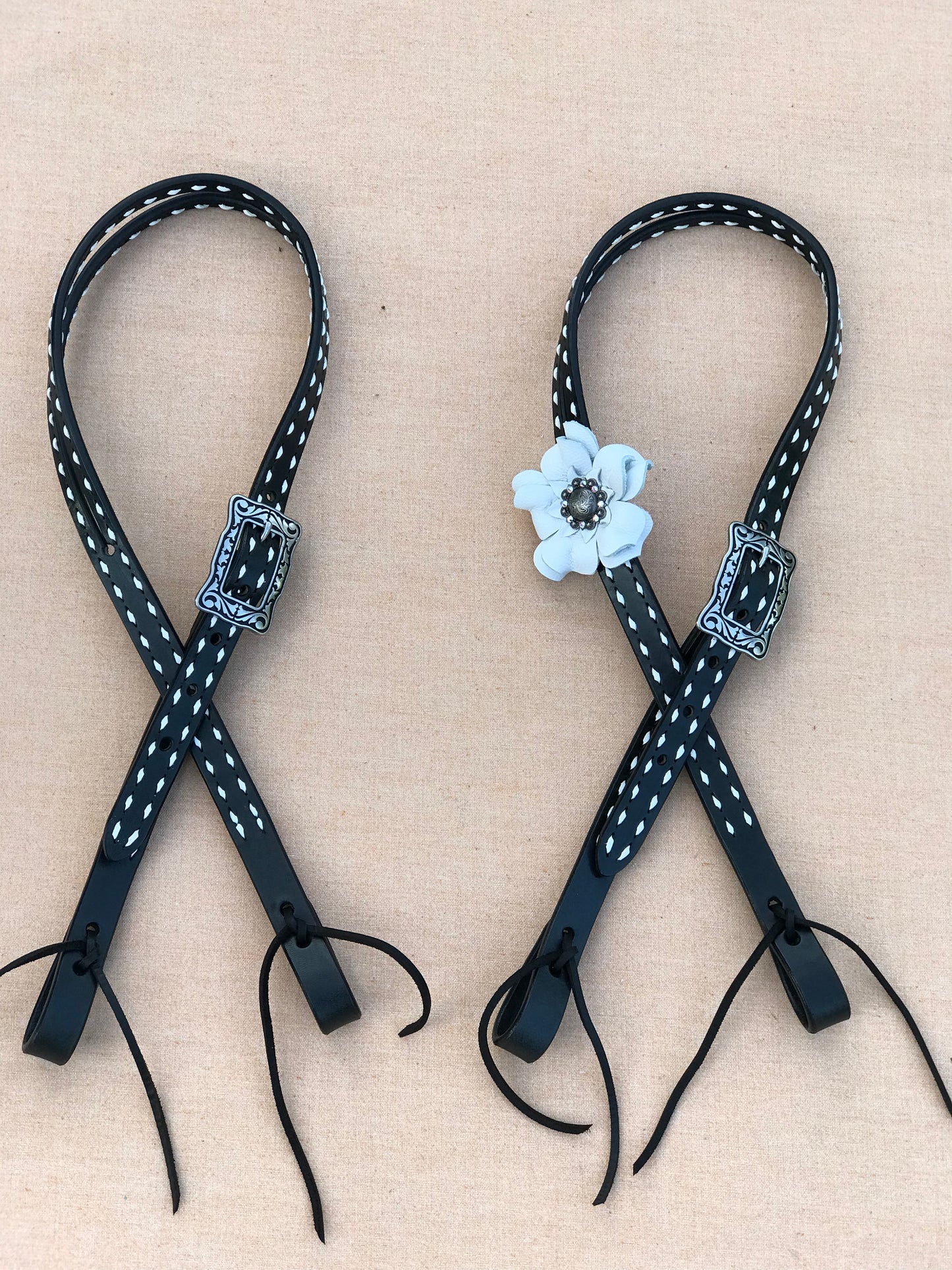 Black and White Buckstitch Headstall