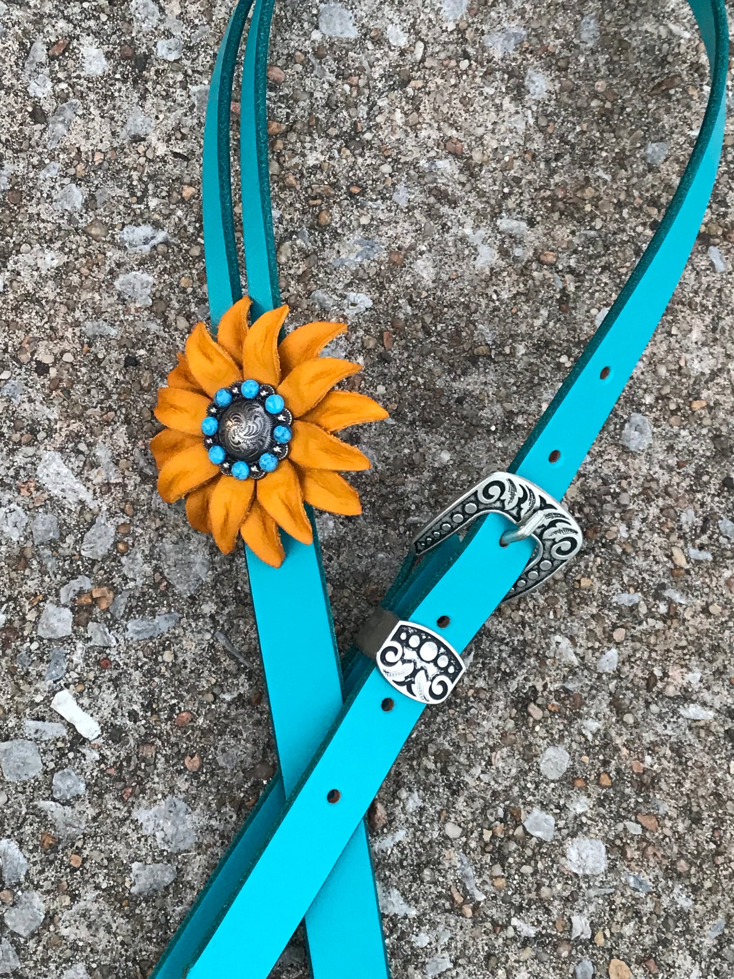 Turquoise Leather Headstall with Sunflower Concho