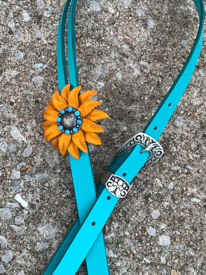 Turquoise Leather Headstall with Sunflower Concho