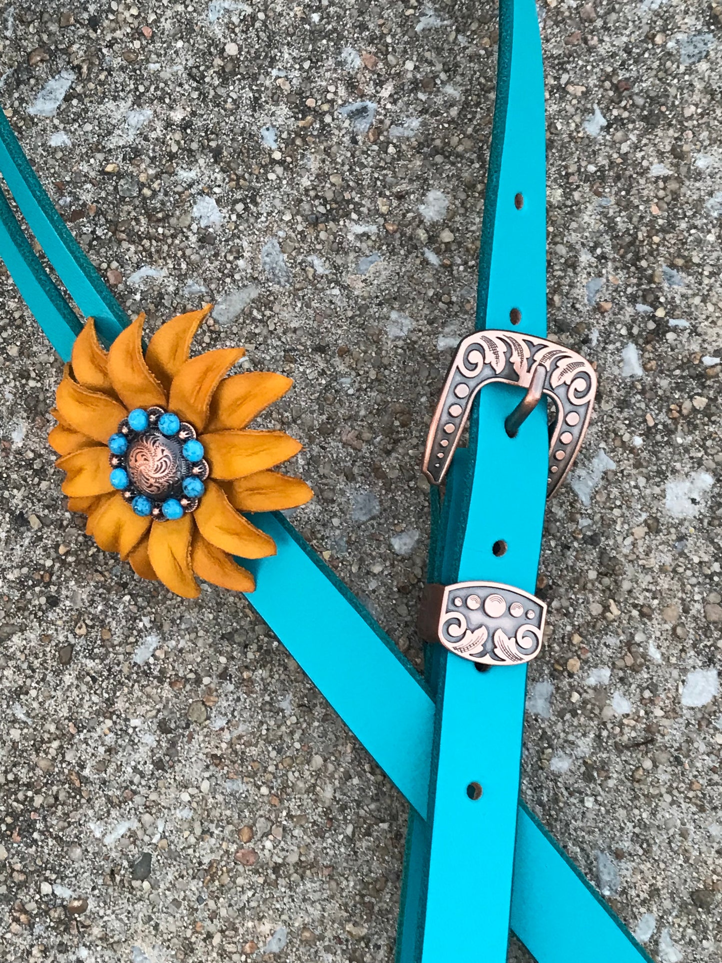 Turquoise Leather Headstall with Sunflower Concho