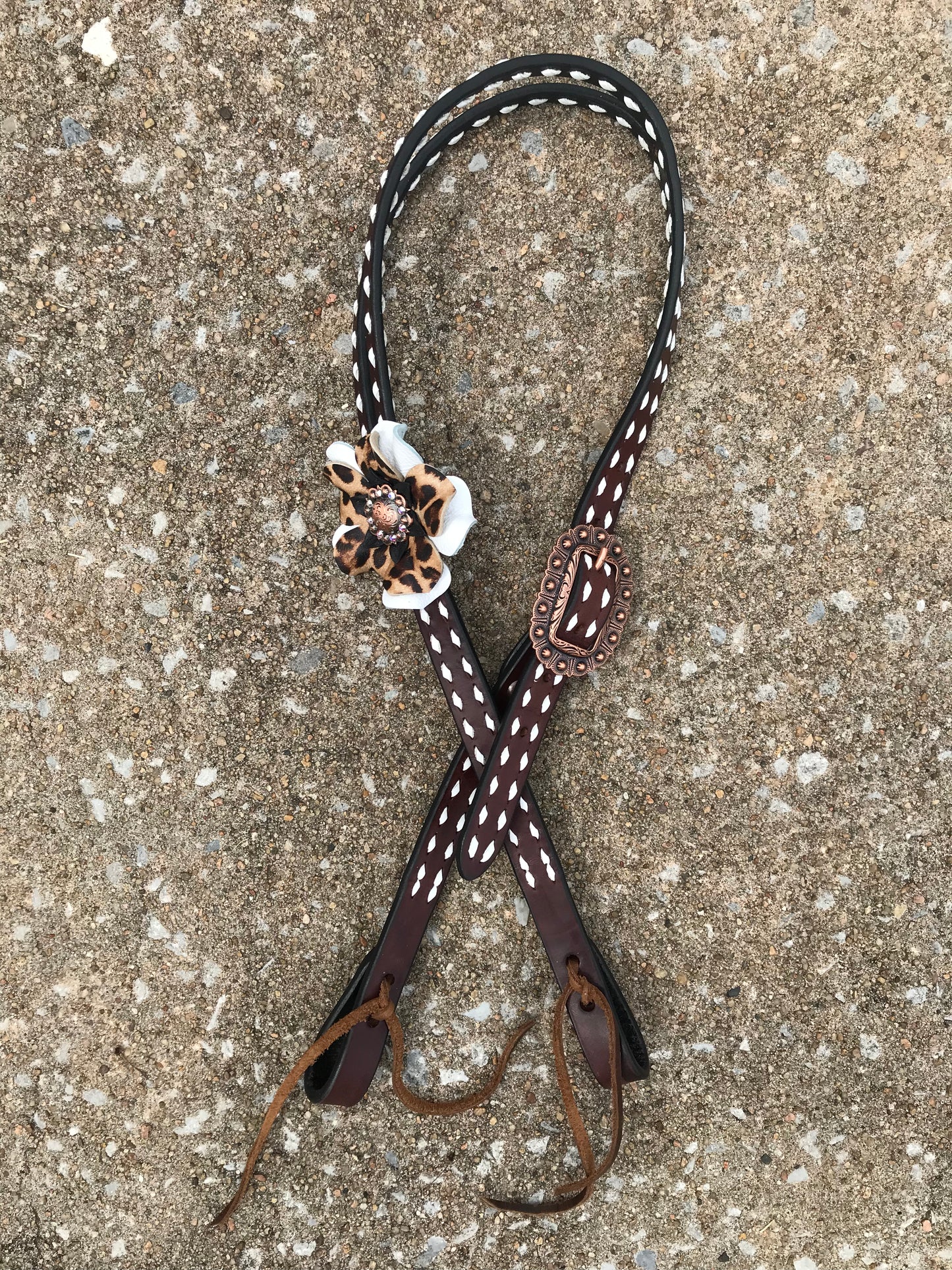 Chocolate Leather Headstall with White Buckstitch