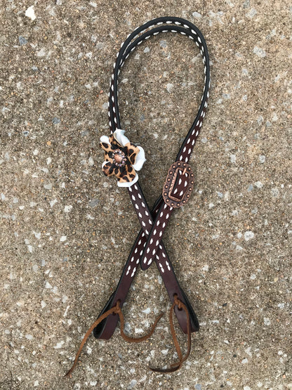 Chocolate Leather Headstall with White Buckstitch