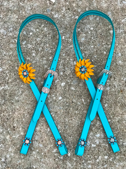 Turquoise Leather Headstall with Sunflower Concho